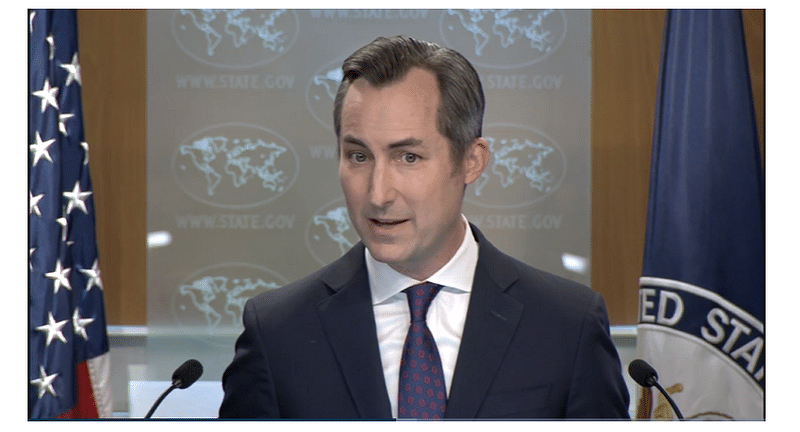 US state department spokesperson Matthew Millar addresses a regular press briefing at the state department.