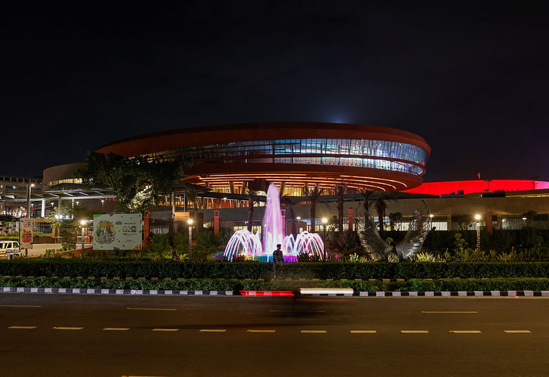 A security personnel stands guard in front of ‘Bharat Mandapam’, the main venue of the G20 Summit in New Delhi, India, on 5 September, 2023