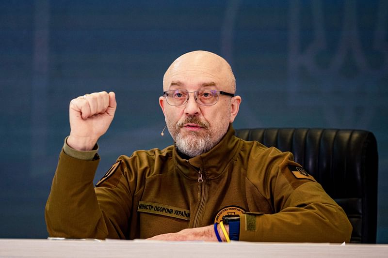 Ukrainian Defence Minister Oleksii Reznikov speaks during a press conference in Kyiv on February 5, 2023, amid the Russian invasion of Ukraine