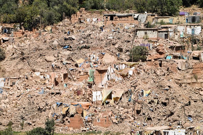 A general view shows the damage and destruction in the village of Tikht, near Adassil, on 10 September, 2023, two days after a devastating 6.8-magnitude earthquake struck the country