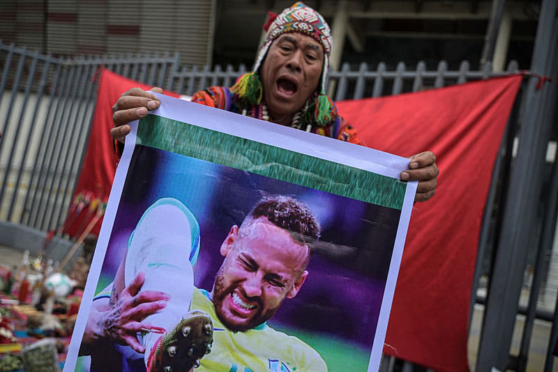 Peruvian shamans performing a ritual on Sept 11 ahead Peru's World Cup qualifier against Brazil in Lima