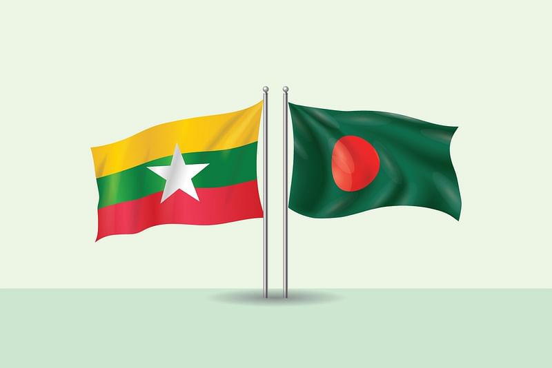 Flags of Myanmar and Bangladesh