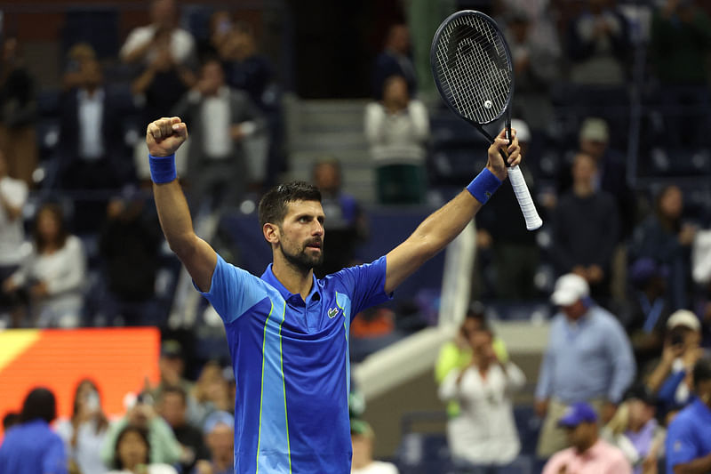 Novak Djokovic of Serbia celebrates after defeating Laslo Djere of Serbia during their Men's Singles Third Round match on Day Five of the 2023 US Open at the USTA Billie Jean King National Tennis Center on 1 September, 2023