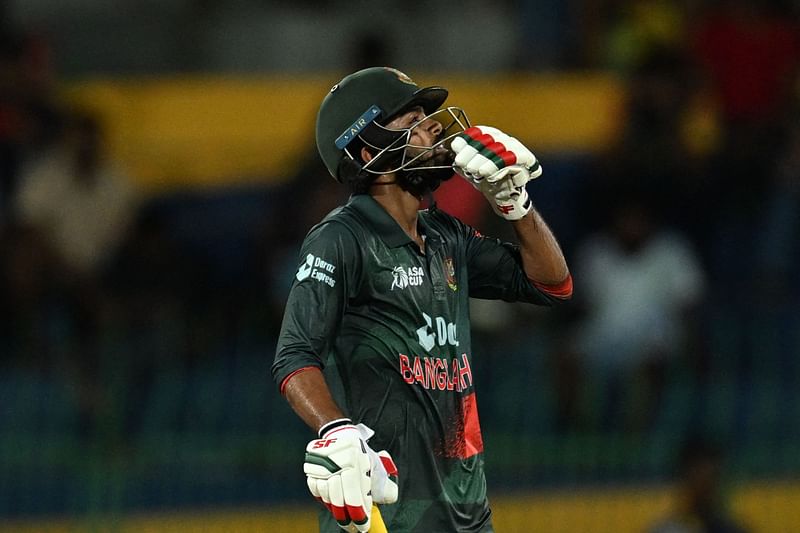 Bangladesh's Towhid Hridoy celebrates his fifty during the Asia Cup 2023 Super 4 match between Sri Lanka and Bangladesh at the R. Premadasa Stadium in Colombo on 9 September 2023