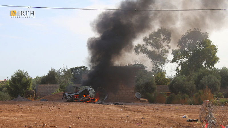 Smoke rises after an alleged Turkish strike on Hasakah, Syria, October 5, 2023