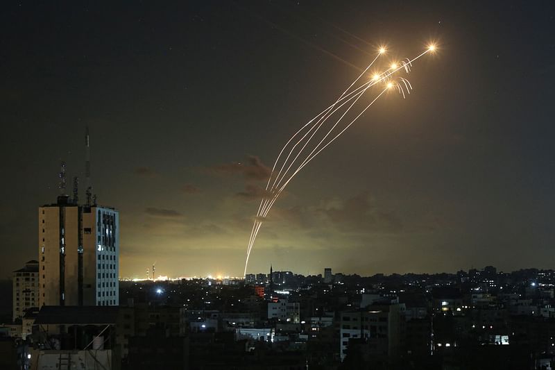 Israel's Iron Dome air defence system intercepts rockets launched from Gaza on 11 October, 2023