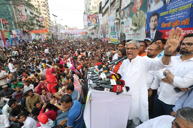 BNP secretary general Mirza Fakhrul Islam Alamgir addressing a BNP rally on 18 October