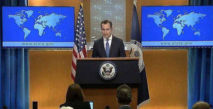 Spokesperson Matthew Miller speaks in the US state department briefing