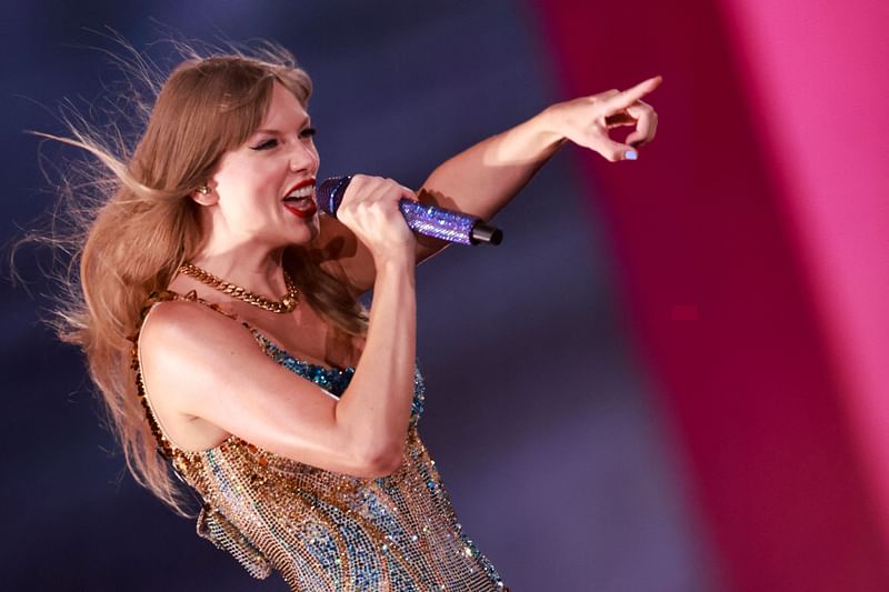 US singer-songwriter Taylor Swift performs during her Eras Tour at Sofi stadium in Inglewood, California, 7 August, 2023.