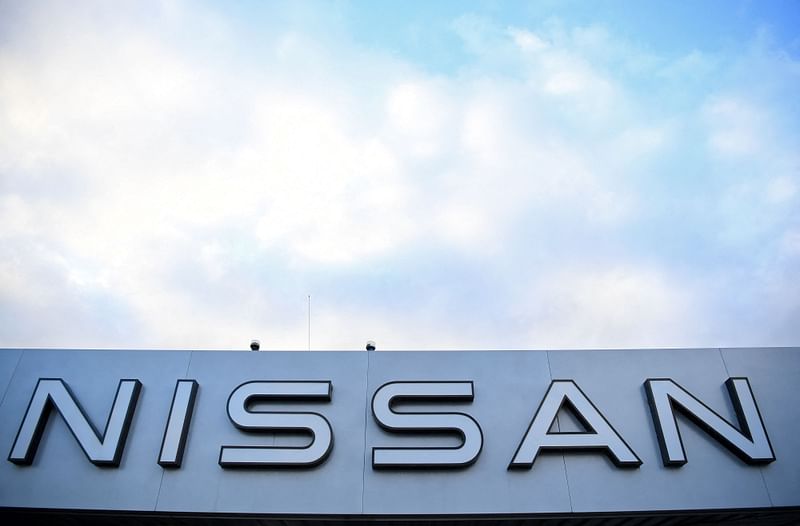 A sign is pictured above an entrance to the Nissan production plant in Sunderland, north east England on 24 November, 2023