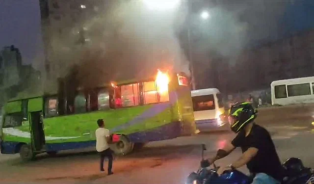 A bus of Welcome Paribahan was torched on the second day of BNP's blockade at Syamoli in the capital at around 6:00pm on Wednesday.