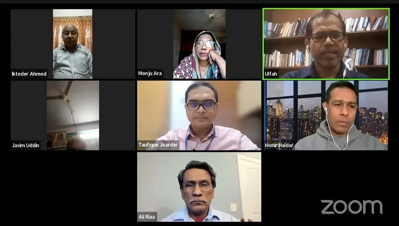 Speakers at the webinar titled ‘suppression, movement and economy: Bangladesh’s way-out’