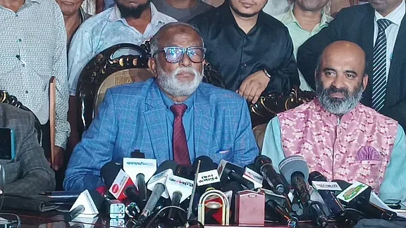 Trinamool BNP secretary general Taimur Alam Khandaker speaks at the party headquarters in Dhaka on 29 November 2023.