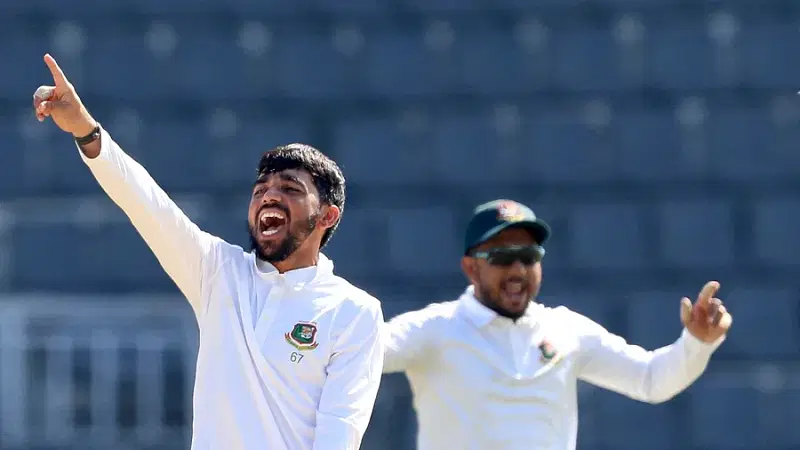 Mominul Haque celebrates a New Zealand wicket