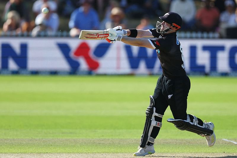 New Zealand's Henry Nicholls plays a shot during the second one-day international cricket match between New Zealand and Bangladesh at Saxton Oval in Nelson on 20 December, 2023