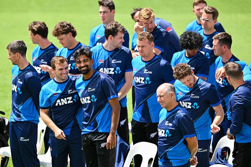 New Zealand's team attends a welcome ceremony ahead of their one-day international series against Bangladesh at University oval in Dunedin on 15 December, 2023