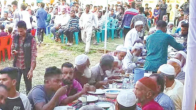 Jatiya Party candidate from Sylhet-3 constituency Atiqur Rahman organised feast in the name of meeting in in Jahanpur village of Moglabazar in Sylhet last Thursday