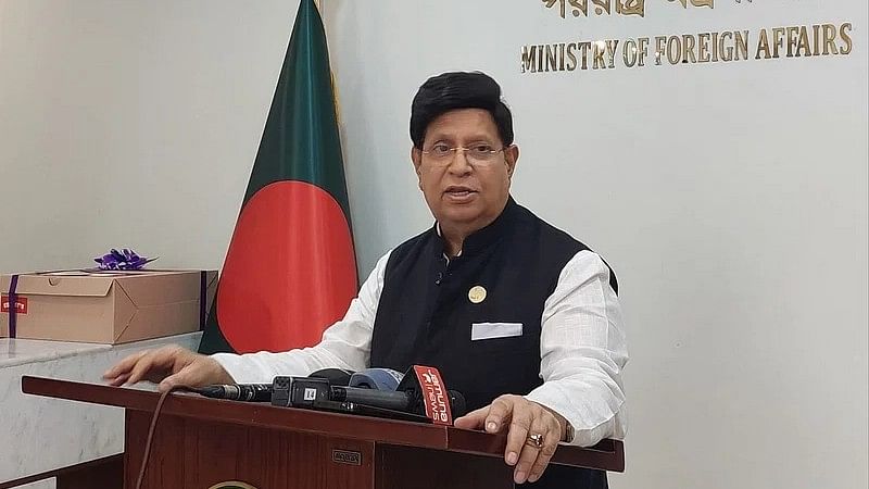 Foreign Minister AK Abdul Momen talks to the media