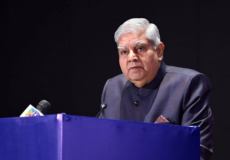 India’s Vice President and Chairman, Rajya Sabha, Jagdeep Dhankhar addresses a gathering during the Human Rights Day celebrations organised by the National Human Rights Commission, at Bharat Mandapam, in New Delhi on 10 December in 2023