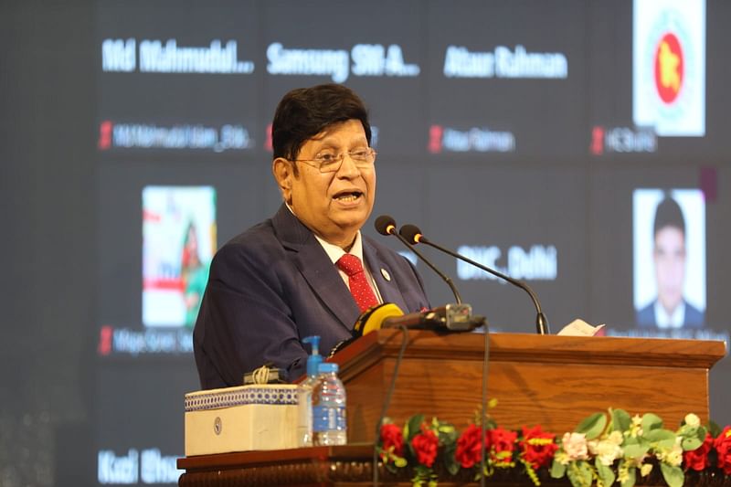 Foreign minister AK Abdul Momen speaks at an event at the Foreign Service Academy in Dhaka on 17 December 2023.