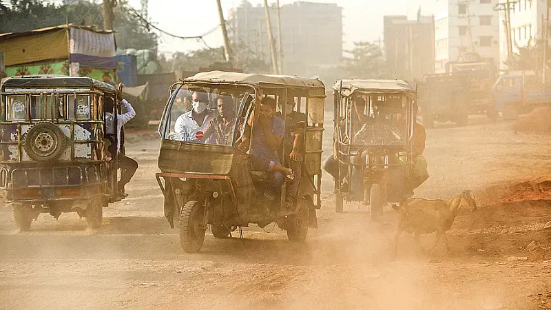 Air of Dhaka is not being from pollution from the danger of dust and smoke. Source of pollution remains after undertaking projects one after another. Public life is becoming devastating during the dry season. The picture was taken from Shyampur in the capital on Friday afternoon.