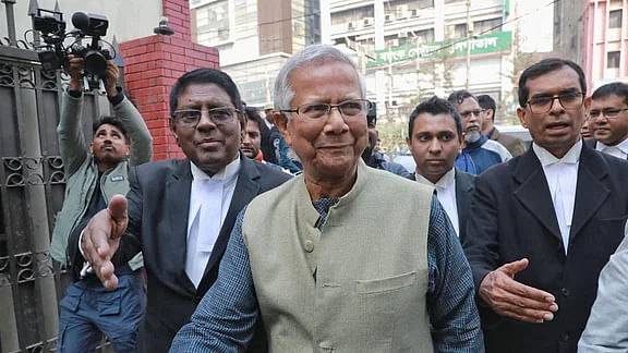 Nobel Laureate Dr Muhammad Yunus appeared at the Labour Appellate Tribunal in Dhaka on 28 January, 2024.