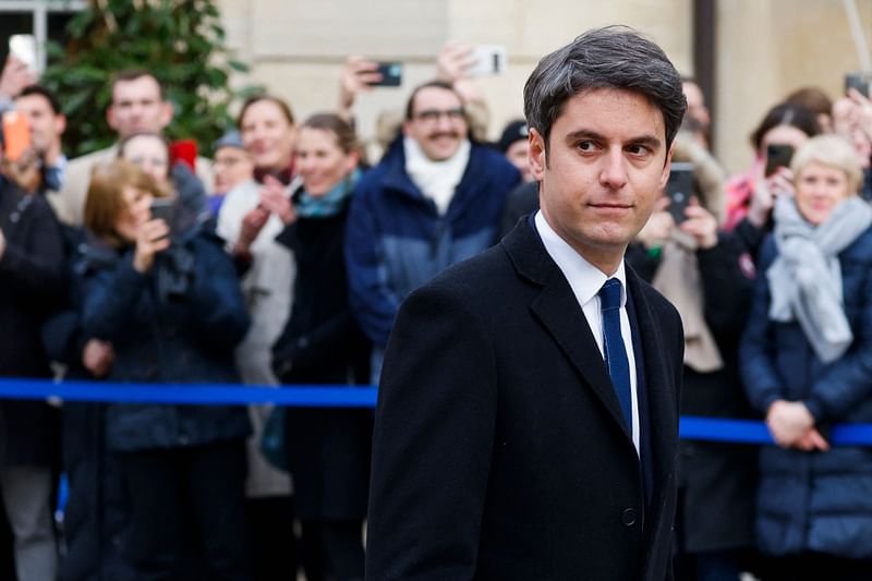 Newly appointed french prime minister Gabriel Attal arrives for the handover ceremony with outgoing Prime minister at the Hotel Matignon in Paris, on 9 January, 2024