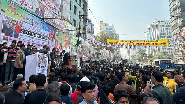 BNP men on the premises of the party headquarters in the capital's Naya Paltan area on 27 January 2024.