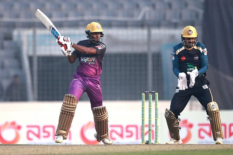 Tanzid Hasan Tamim of Chattogram Challengers plays a shot in the match against Dhaka on 22 January in 2024