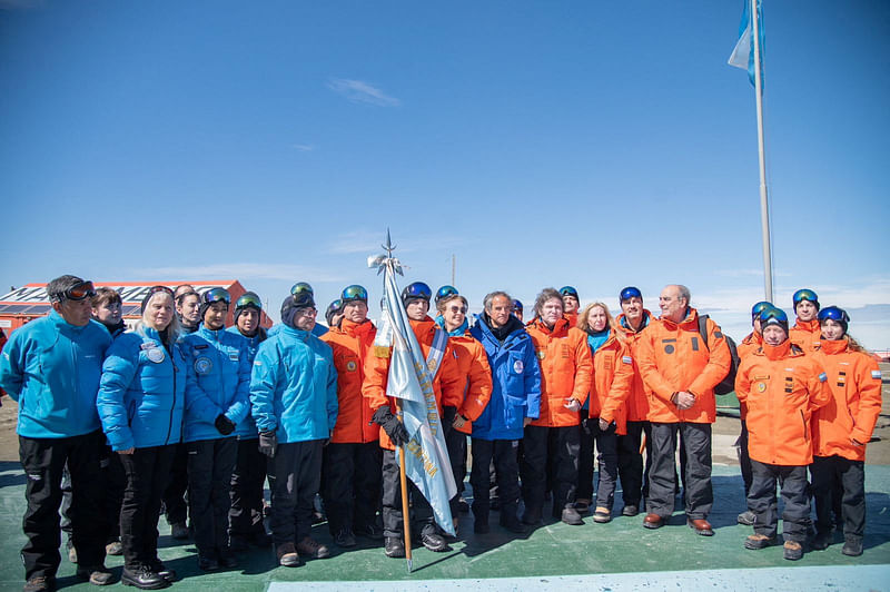 Argentina's President Javier Milei poses for a picture next to Director General of the International Atomic Energy Agency (IAEA) Rafael Grossi, at Base Marambio, Antarctica 6 January, 2024.