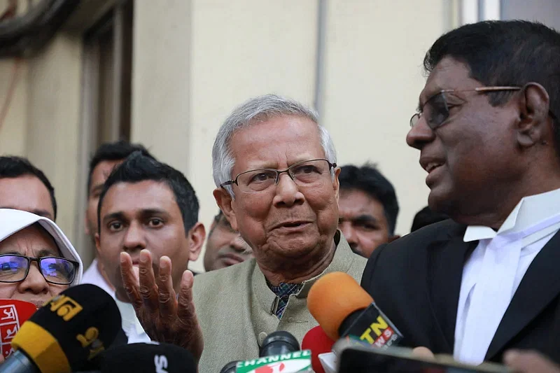 Nobel laureate economist Dr. Muhammad Yunus speaks to the media on 28 January in 2024