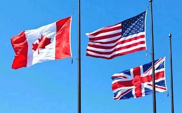 Flags of the US, the UK and Canada