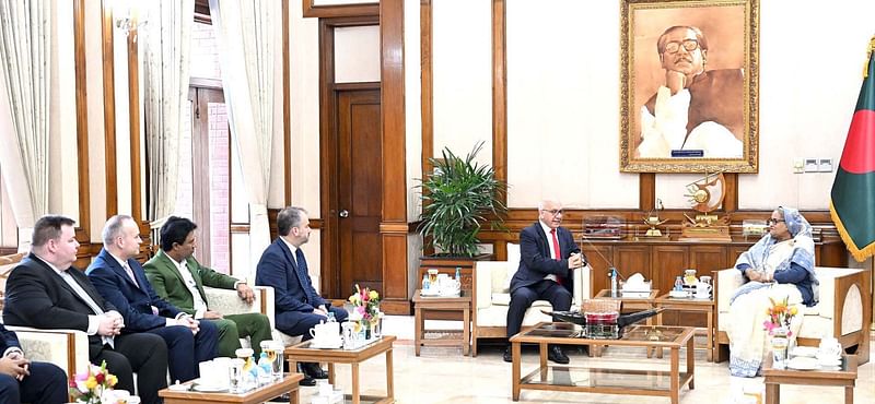 A UK parliamentary delegation pay a courtesy call on Prime Minister Sheikh Hasina at her official Ganabhaban residence in Dhaka on 28 January 2024.