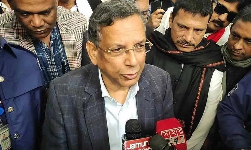 Law, justice and parliamentary affairs minister Anisul Huq talks to the media