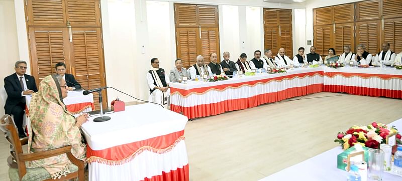 Prime Minister Sheikh Hasina holds an informal meeting with the newly appointed ministers at Tungipara of Gopalganj on 13 January, 2024.