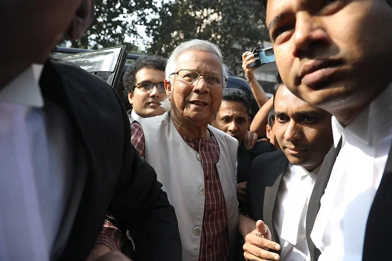 Nobel Laureate Dr Muhammad Yunus appears before the court on 1 January in 2024