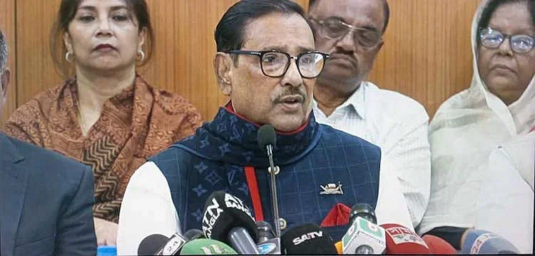 Awami League general secretary Obaidul Quader addresses the media