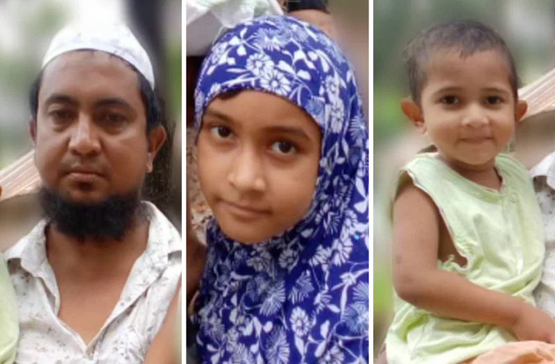 Combination of photos shows Ashiqul Haque Molla (L), and his two daughter s Ayesha Akter (M) and Zarin (R).