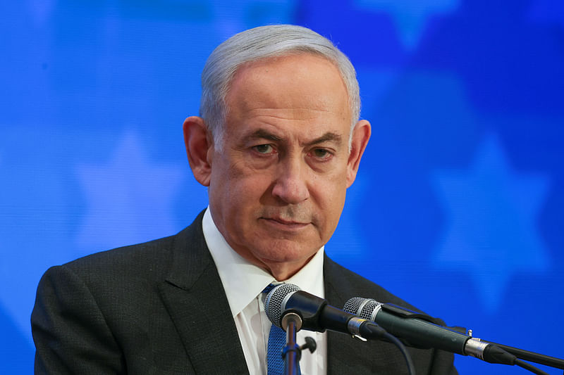 Israeli Prime Minister Benjamin Netanyahu addresses the Conference of Presidents of Major American Jewish Organizations, amid the ongoing conflict between Israel and the Palestinian Islamist group Hamas, in Jerusalem, 18 February, 2024