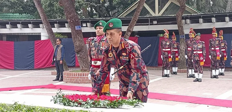 Major General Mohammad Ashrafuzzaman Siddiqui, recently appointed director general of Border Guard Bangladesh, pays  tribute to Bangabandhu Mujibur Rahman at Tungipara, Gopalganj on 6 February in 2024