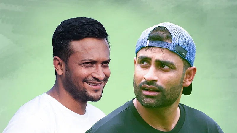 Tamim Iqbal of Fortune Barishal and Shakib Al Hasan of Rangpur Riders