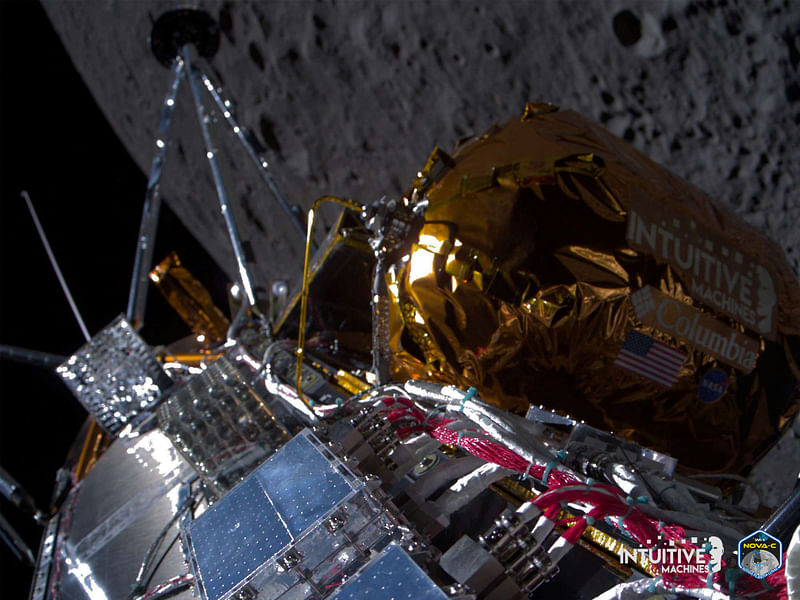 Intuitive Machines' Odysseus spacecraft passes over the near side of the Moon following lunar orbit insertion on 21 February, 2024, in this handout image released 22 February, 2024.