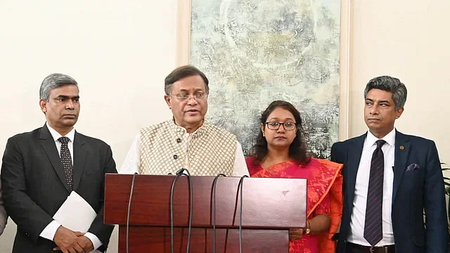 Foreign Minister Hasan Mahmud speaks to the media on 22 February, 2024