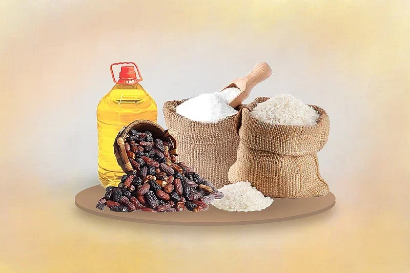 Date, rice, oil, sugar