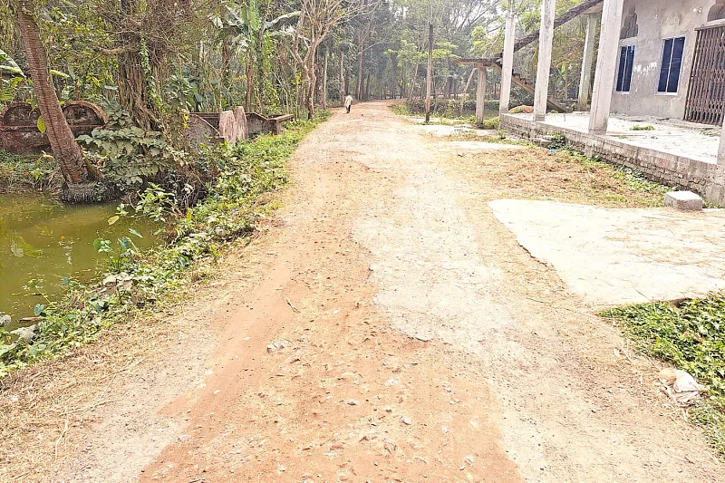 A dilapidated road in Moallabazar of Dashmina upazila, Patuakhali on 6 February 2024.