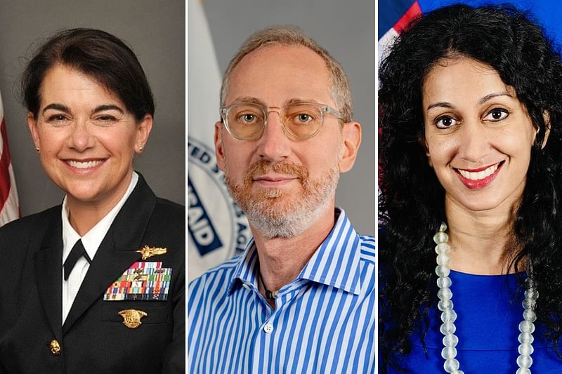 A combination of photos shows (L-R) Eileen Laubacher, special assistant to the president and senior director for South Asia, US National Security Council (NSC); Michael Schiffer, USAID assistant administrator, Bureau for Asia; and Afreen Akhter, US Department of State deputy assistant secretary for South and Central Asia (SCA).