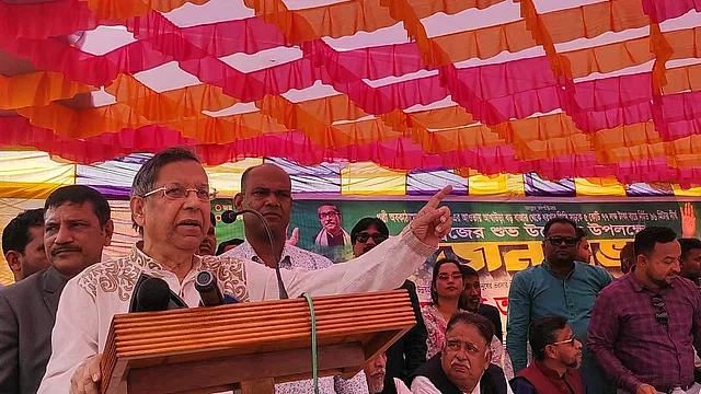 Law Minister Anisul Huq speaks at a rally in Brahmanbaria on 3 February, 2024.