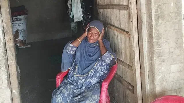 By placing hands on her ears, Beola Khaun tries to save herself from the intolerable sound of firings in Rahmater Bill area in Palang Khali union in Ukhia upazila of Cox’s Bazar on 6 February, 2024.