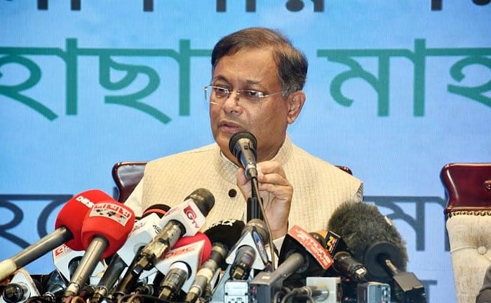 Foreign minister Hasan Mahmud speaks to the media