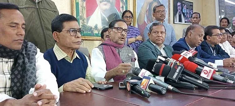 Awami League general secretary Obaidul Quader speaks at a press conference